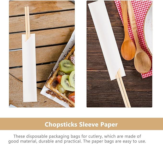 Garneck 100Pcs Chopsticks Paper Bag White Cutlery Paper Pocket Pouch Disposable Silverware Sleeves Chopsticks Packing Sleeves Flatware Spoon Wrapping Bag for Home Shop Kitchen