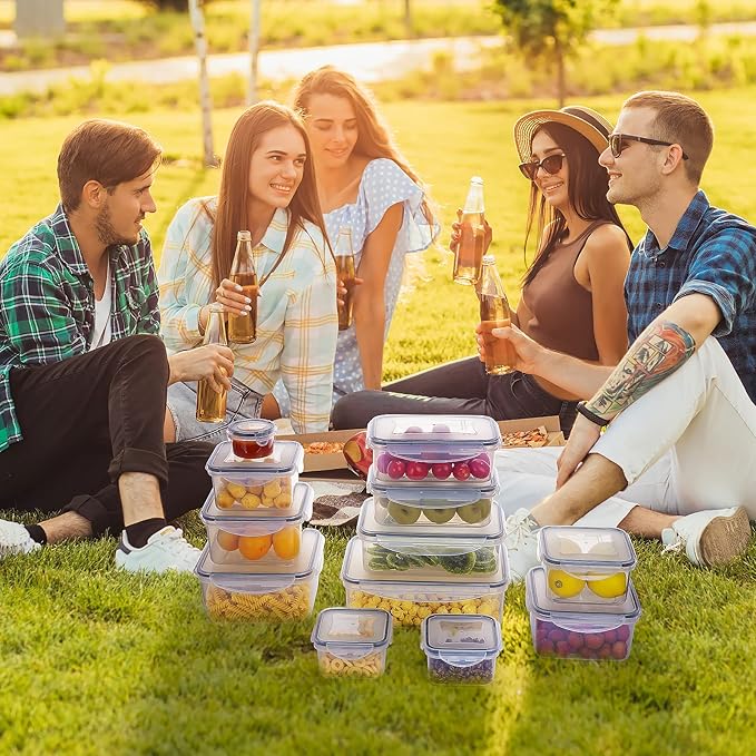 JSCARES 44 PCS Food Storage Container with Lid (22 Lids & 22 Containers) - Leakproof Meal-Prep Containers for Kitchen Storage Reusable Plastic Microwave/Dishwasher Safe with Labels & Pen