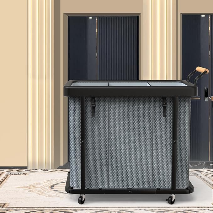 230L (60 Gal) Extra Large Fashion Laundry Sorter 3 Section with Lid, Rolling Laundry Basket Hamper with Handle, Laundry Organizer Storage Cart with Sturdy Metal Frame for Laundry Room, Hotel, Grey