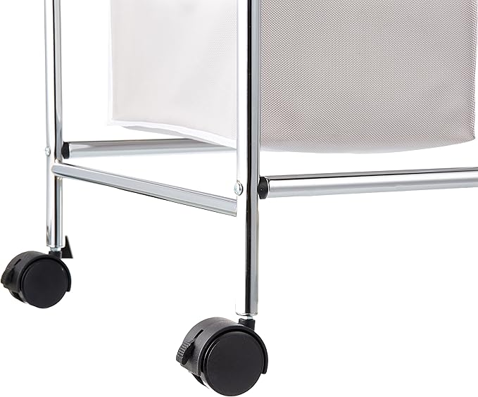 Amazon Basics 3-Bag Laundry Sorter with Removable Bags, Metal Frame, Washable, Locking Wheels, Gray