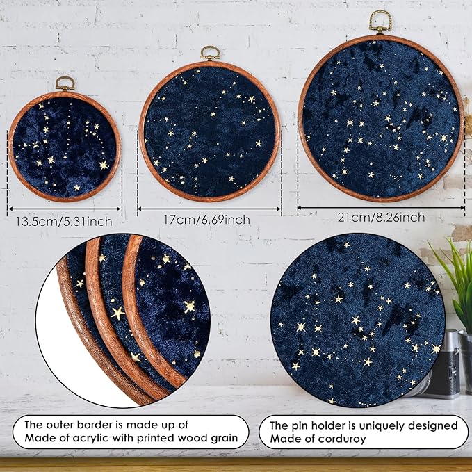 3Pcs Corduroy Pin Display Board, Corduroy Wall Hanging Brooch Jewelry Storage Display, 3 Size Vintage Enamel Pin Display Holder for Brooches Enamel Pins Necklace Jewelry (Navy Blue)
