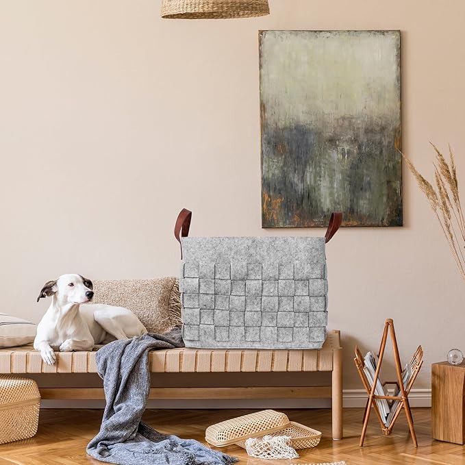 BOLDMONKEY Blankets Basket 20" x20 " x11.8 ", Large Storage Baskets for Organizing Round, Living Room Dog Toy Bin for Dirty Clothes, Pillows, Towel-Light Gray