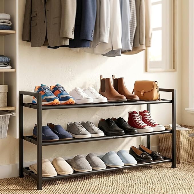 jessie 3-Tier Expandable Shoe Rack, Heavy Duty Metal Freestanding Shoe Shelf Storage Organizer for Entryway Closet Doorway (3 layer)