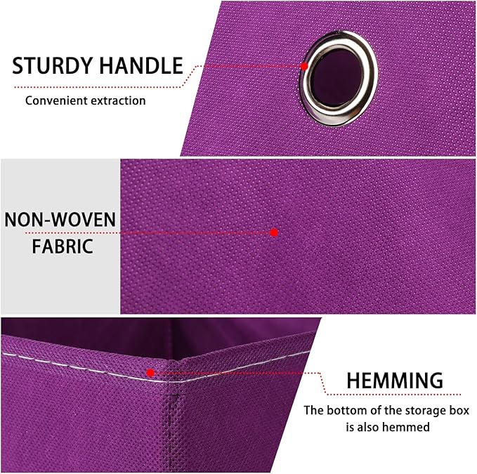 Foldable Storage Cubes Bins ,11 Inch Cloth Storage Cube Fabric Storage Box Cubes Organizer Baskets with Handles for Home Organizer Set of 6 (Purple)