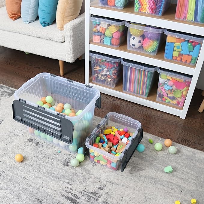 Superio Storage Bins with Lids, Clear Plastic Containers for Organizing, Stackable Totes, BPA Free, Odor Free, Organizer Boxes for Home, and Dorm, 10.5 Quart (4 Pack, 15"x10"x7")