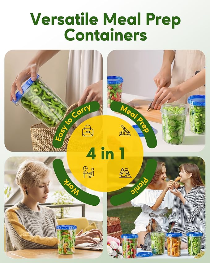 Canfanni 10 Pack-33oz Freezer Storage Containers Set, Plastic Food Storage Containers with Twist Top Lids, BPA Free Stackable Soup Containers for Overnight Oats/Salad/Leftover/Soup/Ice Cream