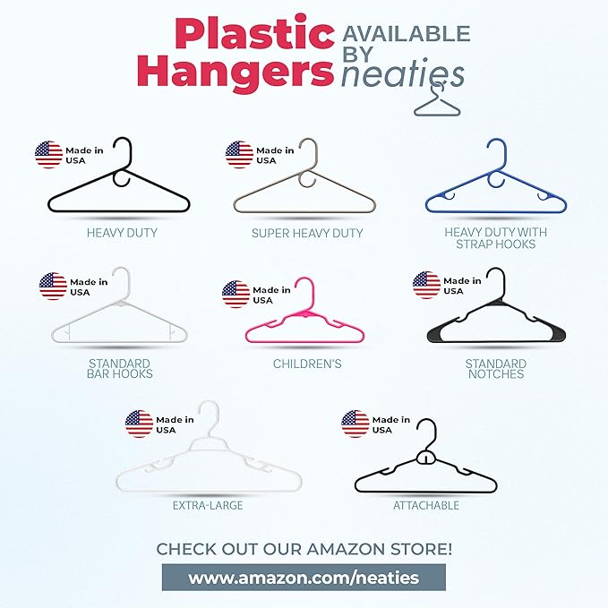 Super Heavy Duty Clothes Hangers 50 Pack (54 Count) – Made in the USA - 10lb Capacity, Thick Plastic Hangers for Pants, Coats, Jackets, Jeans and Adult Clothing – White & Mint