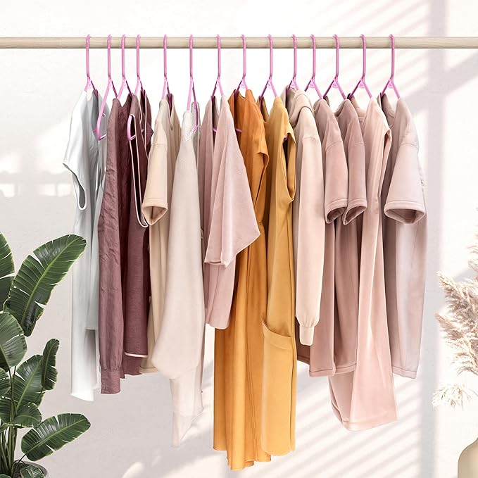 Plastic Hangers 50 Pack Pink - Clothes Hangers - Makes The Perfect Coat Hanger and General Space Saving Hangers for Closet and New Apartment Essentials - Percheros Ganchos para Colgar Ropa Hangars