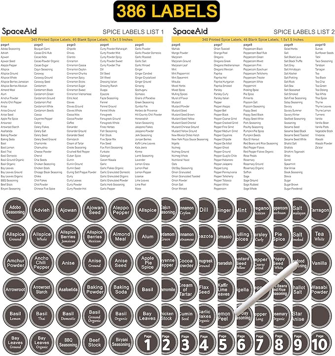 SpaceAid Spice Rack Organizer with 36 Spice Jars, 386 Spice Labels, Chalk Marker and Funnel Set for Cabinet, Countertop, Pantry, Cupboard or Door & Wall Mount - 36 Jars, 17.2" W × 10.8" H, Black
