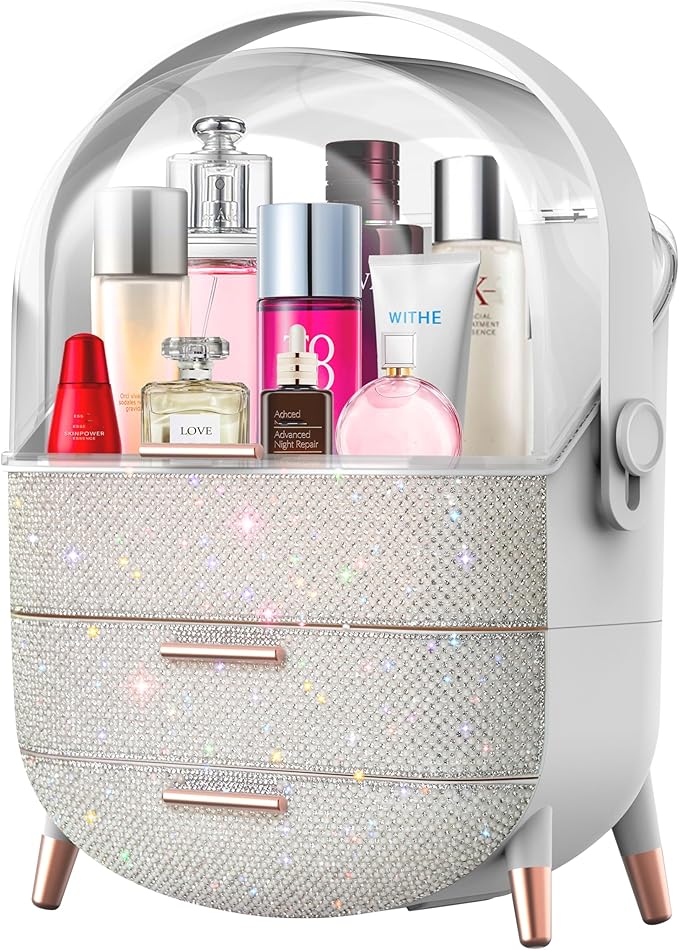 Ptesly Teen Girls Gift Makeup Organizer,Skincare Organizer Jewelry Storage,Cosmetics Storage and Display Case,Make Up Holders and Organizers for Countertop,Bathroom Organizer (Pearl White)