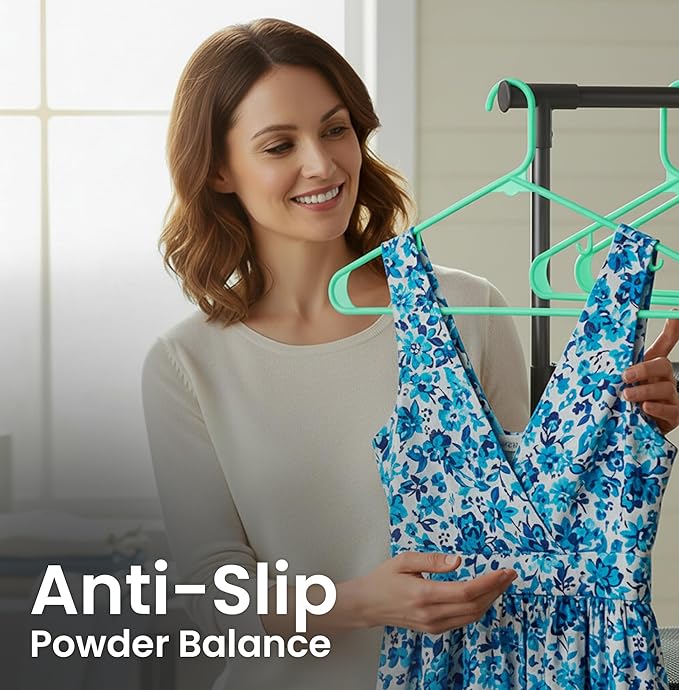 Utopia Home Plastic Hangers 50 Pack - Space Saving Clothes Hanger - Durable & Strong Closet Organizers and Storage with Built-in Strap Hooks - Essential for Shirts, Pants, Skirts & Coats (Aqua)