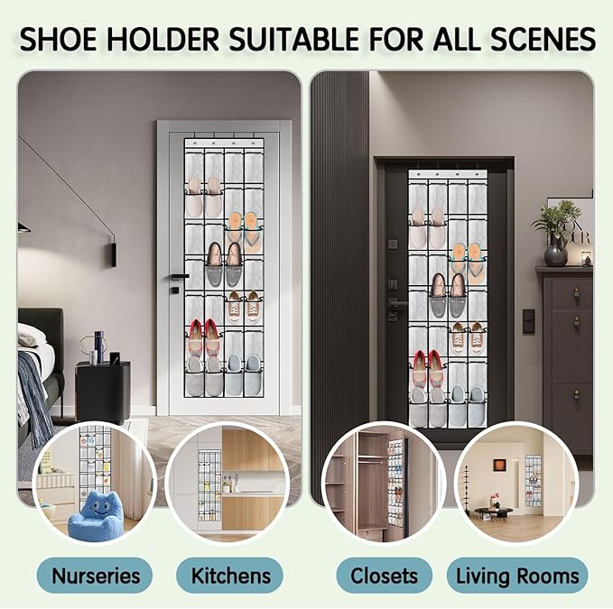 Kotkn 28 Compartment Over the Door Shoe Organizer, Breathable Mesh Large Shoe Rack for Closet Storage, Space Saving Hanging Shoe Holder with Reinforced Hooks (Fits Men & Women,White-01)