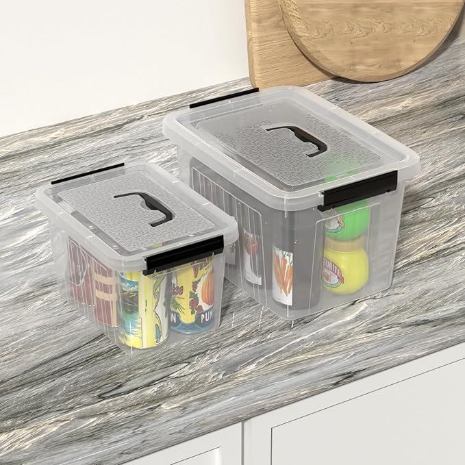 Kiddream 2-Pack Clear Storage Tote Boxes, Plastic Latch Container Bins with Handles, 10 Liter & 6 Liters