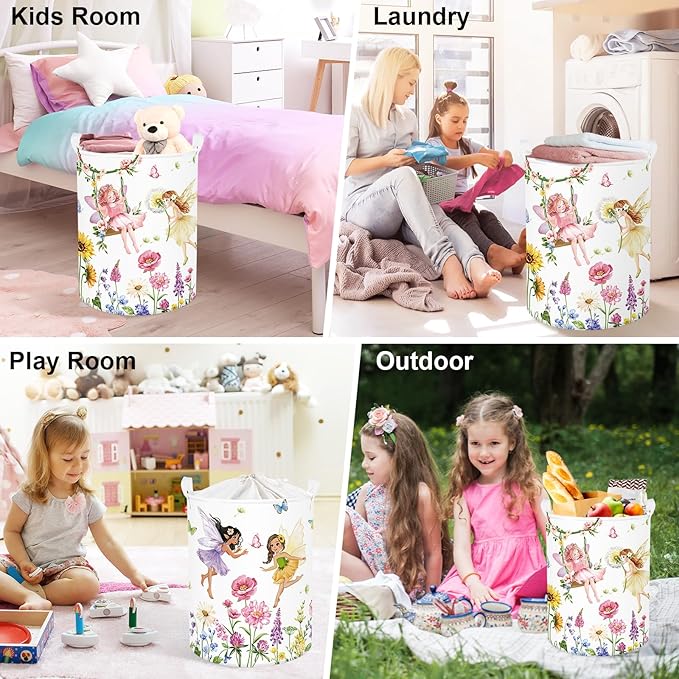Clastyle Lovely Princess Laundry Basket Kids Clothes Book Storage Basket Gift Toy Box for Bedroom Decor,Flower Fairy,36x45 cm