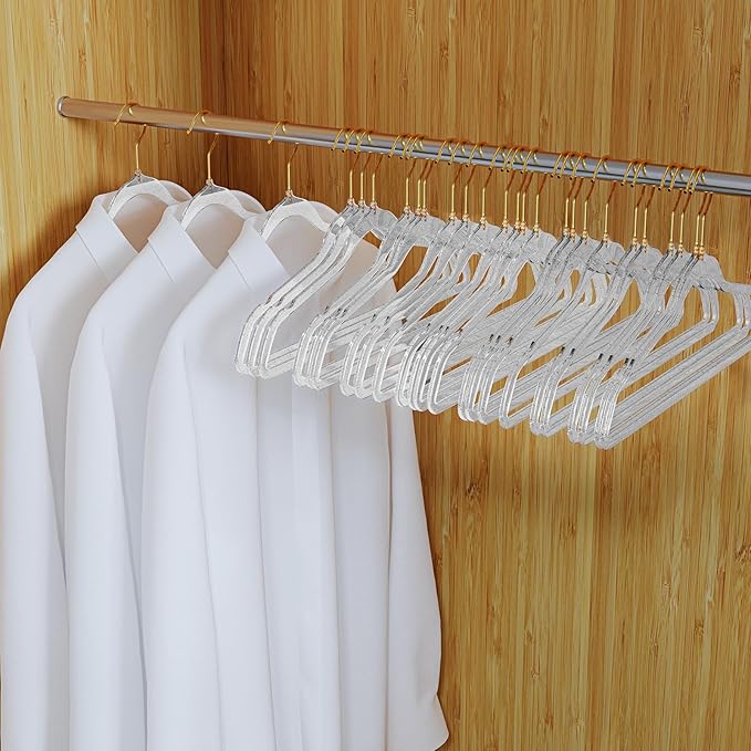 50 Pack Clear Plastic Hangers with Silver Glitter, Acrylic, Ultra Slim, Space Saving, for Coats, Pants, Suits, Shirts, Skirts, Dress Clothes