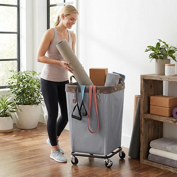 StorageWorks 160L Laundry Basket with Wheels, Large Rolling Hampers for Clothing Organizer, Dirty Clothes Basket for Hotel, Home, Closet, Dorm, Light Grey