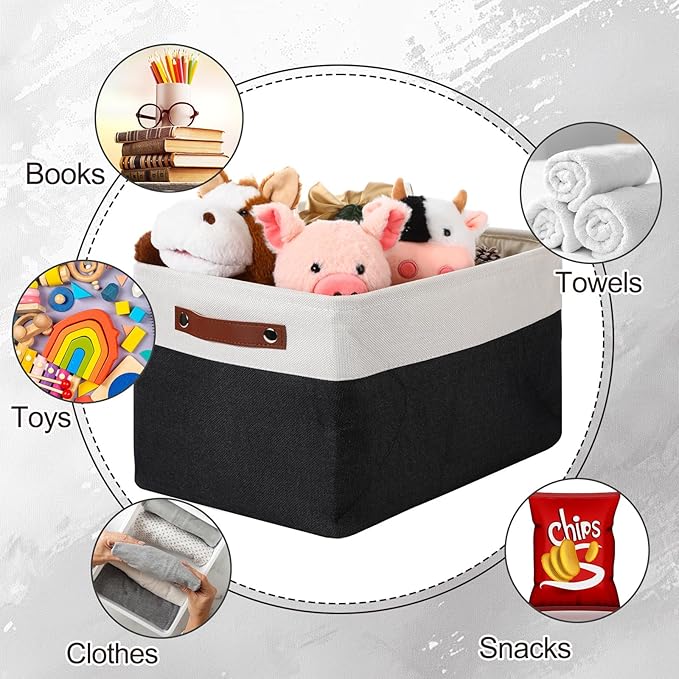 Uiifan 8 Pack 16 x 12 x 10 Inch Large Storage Baskets Collapsible Fabric Storage Cubes Bins with Handles for Shelves Closets Nursery Home Clothes Toys Organizers, Black