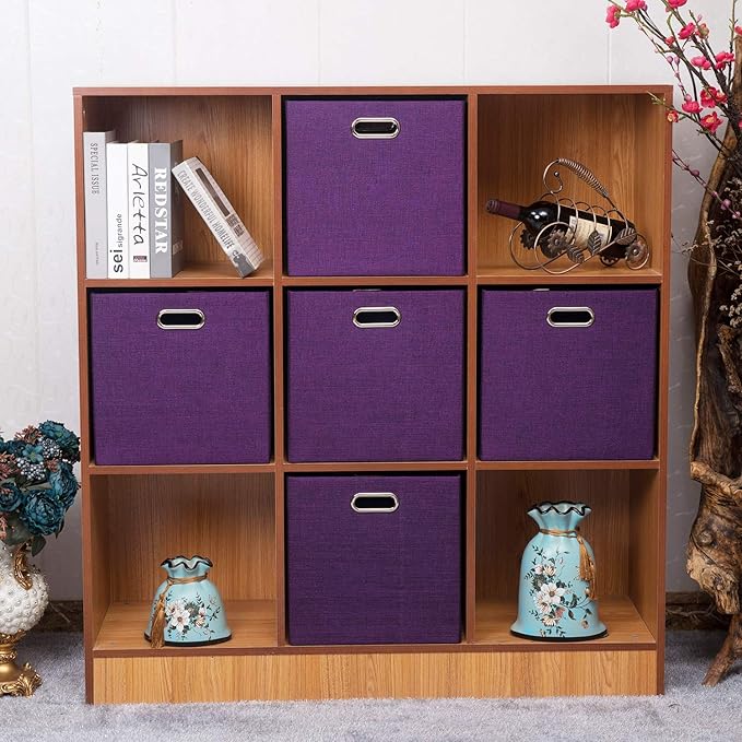 Posprica Storage Basket Bins,13×13×13 Foldable Storage Cube Boxes Fabric Drawer for Closet Shelf Cabinet Bookcase - Set of 4, Purple