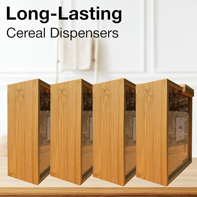 AVARO Food Dispenser – 2.2L Bamboo Cereal Dispenser Countertop & Rice Dispenser – Pantry Storage Containers for Kitchen Pantry & Pantry Organization – Cereal Dispenser & Flour Container (Set of 2)