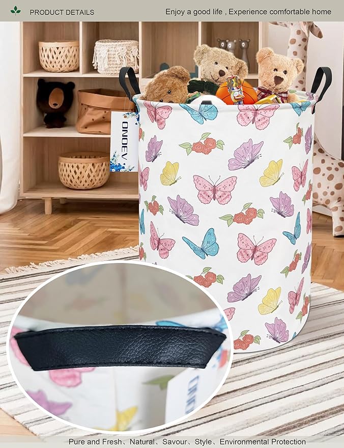 Round Waterproof Laundry Basket,Foldable Storage Basket,Laundry Hampers With Handle,Gift Basket,Suitable for Children's Room and Toy Storage (Butterfly)
