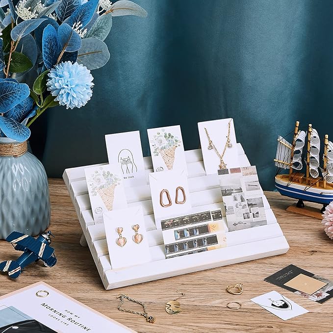 Marsui 62 Pcs Wood Earring Display Stand Earring Card Display 2 Sets of Holder with Cards Jewelry Stands for Selling