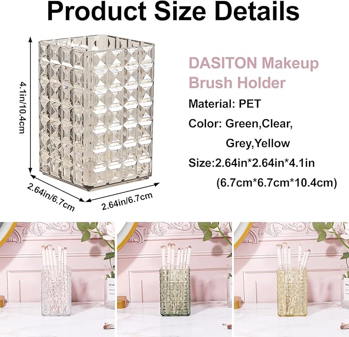 DASITON Makeup Brush Holder Organizer, Acrylic Makeup Brush Cup, Diamond Striped Make Up Brush Holder for Vanity, Bathroom Countertop, Toothbrush Holders, Pen Holder for Desk Storage (Gray)