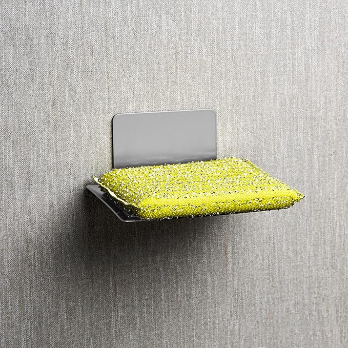 Soap Dish for Shower Wall, Stainless Steel Adhesive Soap Holder for Bathroom, 5 Slot Sponge Holder for Kitchen Sink, Bar Soap Tray with Drain Silver