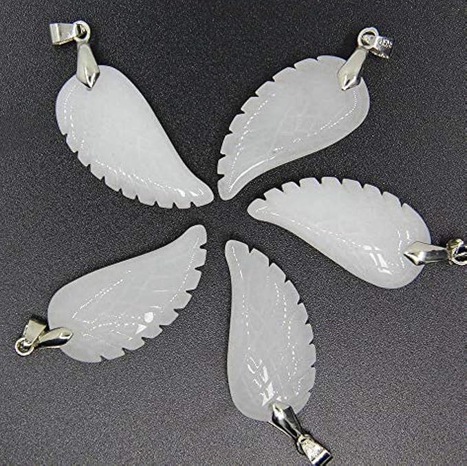 35mm Hand carved mixed gemstom angel wing for necklace pendant bead (white jade)