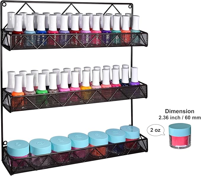 AMT 4 Tier Nail Rack, Pack Metal Wall Mount Organizer, Essential Oils Organizer, Pantry Cabinet Door Shelf Storage. Hanging Display for Spice Jars, Nail Polish, Cosmetic Beauty Bottles