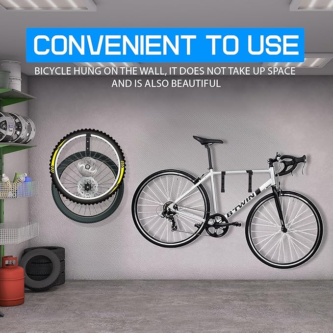 2 Pack Bike Wheel Rack Garage Wall Mount, Carbon Steel Storage Hook, Spare Bike Wheel Hangers for Garage, Indoor Vertical Bike Holder, Double Bike Wheel Spare Tire Rack, Easy to Install