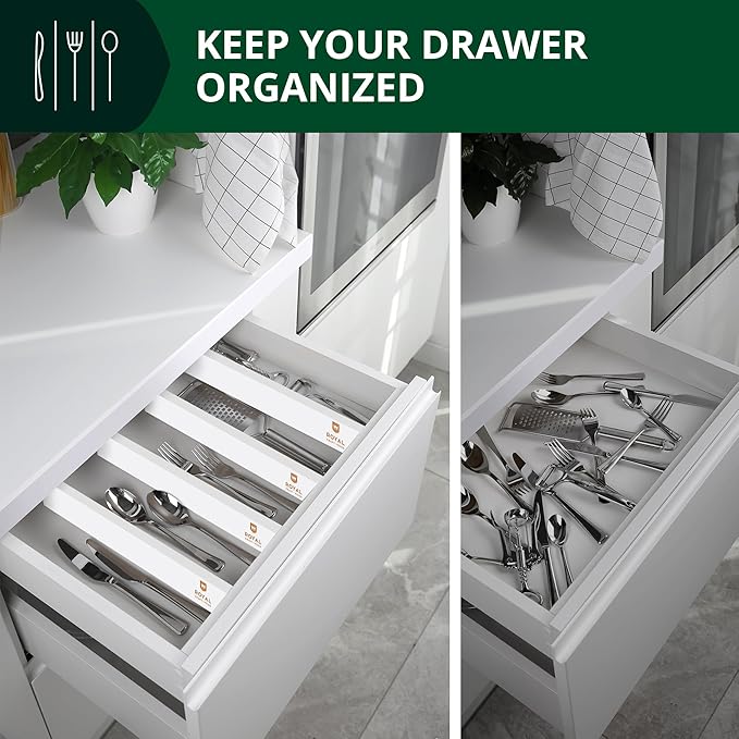 Bamboo Drawer Dividers Organizers, Adjustable Drawer Separator Splitters, 17–22 Inches Expandable Drawer Divider Organizer for Large Utensils, Kitchen, Bedroom, Dresser & Office Drawers 4-Pack, White