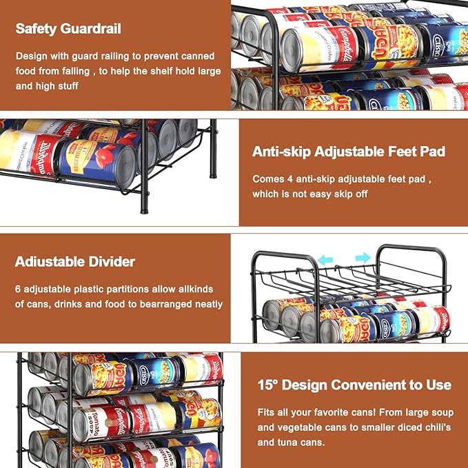 MOOACE Can Rack Organizer, 5 Tier Can Storage Dispenser Holds up to 60 Cans, Can Organizer, Great for the Pantry Shelf, Kitchen Cabinet or Counter-top, Cabinet, Canned Food Organizer, Black