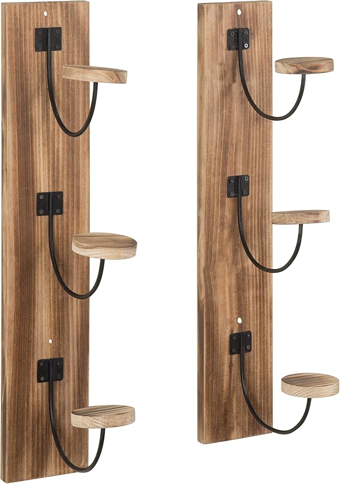 MyGift 2 Pcs Hat Rack Wall Mount, Cowboy Hat Organizer Holder, Coat, Cap Clothes Hanger with Metal Wire and Wood Hooks, Light Burnt