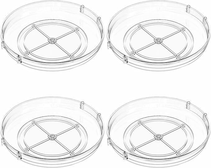 4 Pack Rotating Small Lazy Susan Turntable Organizer for Cabinet,9.5 Inch Clear Acrylic Spice Rack,Turn Table Organizers for Refrigerator,Kitchen,Pantry and Vanity Makeup,Bathroom Countertop Organizer