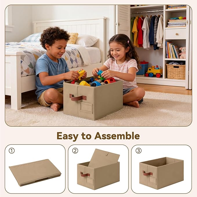 GRANNY SAYS Clothes Storage Bins, Closet Storage Bins for Shelves, Storage Basket with Handles, Decorative Storage Box for Closet, Brown, Medium, 3-Pack