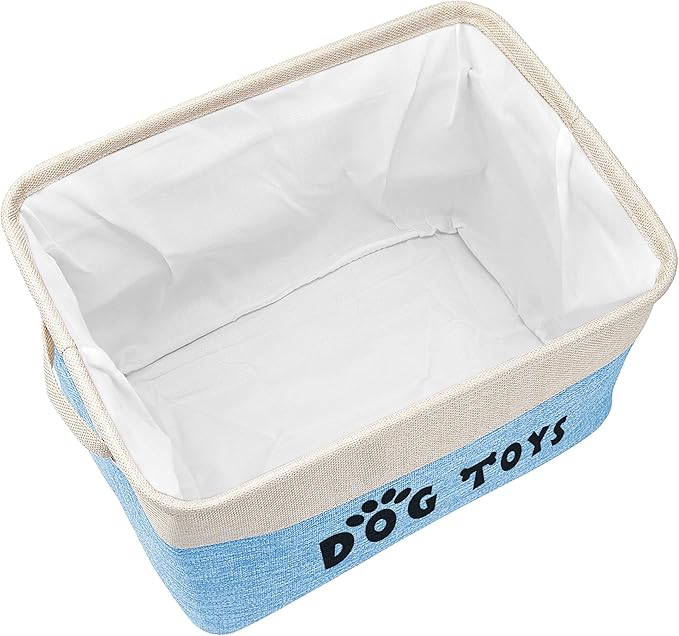 PET ARTIST Dog Toy Basket, Collapsible Dog Toy Bin Box with Comfortable Handles, Large Pet Toy Storage Basket Organizer for Accessories, Toys,Coat & Clothing,Blanket Leash (Blue, M:15"x11"x9")