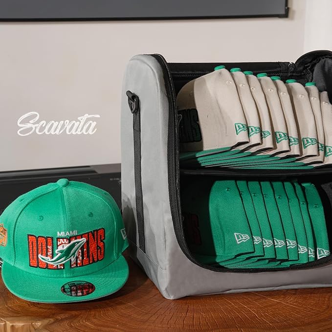 SCAVATA Large Hat Bag for Baseball Caps, Hat Organizer Bag for Traveling & Moving, Storing Snapback Cap, Portable Hat Carrier Holder Case for 12-16 Caps (Grey)