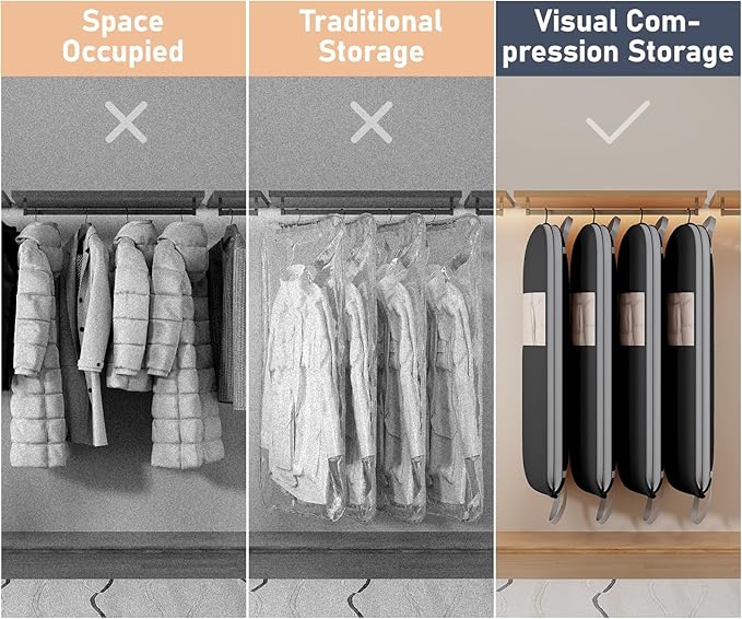 DIMJ 2 Pack 54" Space Saving Garment Bags for Hanging Clothes With Compression Zipper Carry Handles and Window, Washable Suit Bag for Dress, Clothes, Coats, Down Jacket, Closet, Moving, Travel