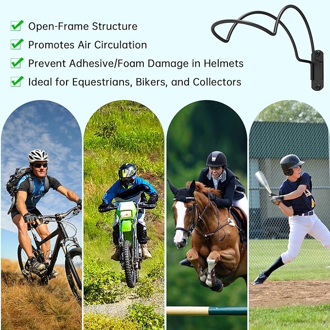 Helmet Wall Mount Display, Multifunctionnal Helmet Holder Shelf for Football Baseball Rugby Equestrian Motorcycle Firefighter Roma, Hat Mask Metal Hanger Rack with Screws, 2 Pack