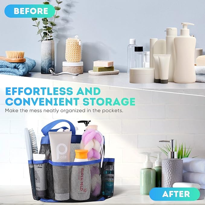 EUDELE Mesh Shower Caddy Portable for College Dorm Room Essentials,Shower Caddy Dorm with 8-Pocket Large Capacity for Beach,Swimming,Gym,Travel essentials, Blue