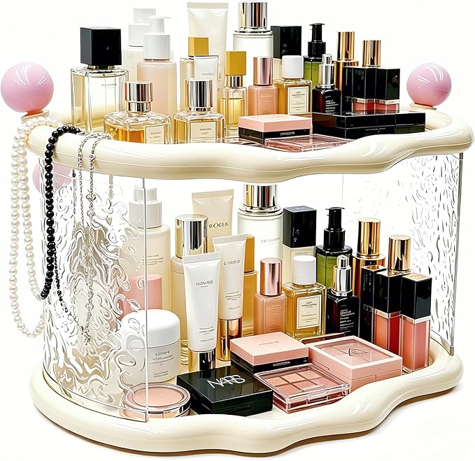 Skincare Makeup Organizer for Vanity and Bathroom Countertop-2 Tier Makeup Jewelry Storage,Transparent Clear Cloud Cosmetics Organizer, Ideal for Cosmetic Perfume Skincare for Countertop,Desk,Bathroom,Dresser-White