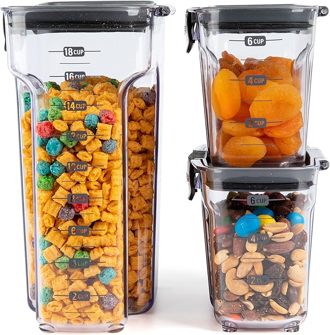 ProKeeper+ by Progressive International Clear Plastic Airtight Food Baker's Kitchen Storage Organization Container Canister Set with Magnetic Accessories (Cereal 4.5-Quart)
