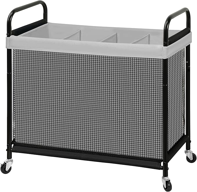 STO STO Laundry Hamper 4 Section, 140L Rolling Laundry Sorter Cart with Removable and Washable Liner Bag, Clothes Hamper with Wheels and Metal Handle for Laundry Room and Bedroom, Gray