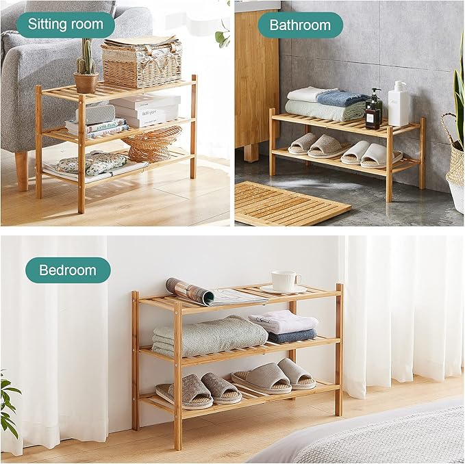 viewcare 3-Tier Free Standing Shoe Racks, Bamboo Wood Shoe Rack for Entryway & Closet, Beautiful | Natural | Functional | Sturdy Shoe Rack
