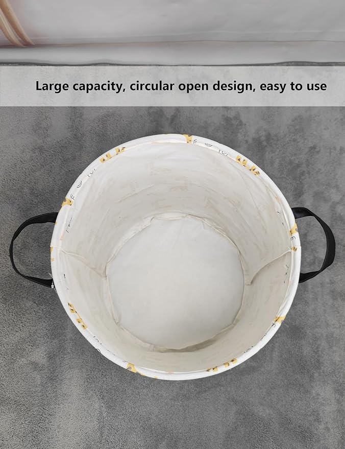 QUEENLALA Large Storage Basket,Laundry Hamper/Bathroom/Home Decor/Collapsible Round Storage Bin,Boys and Girls Hamper/Boxes/Clothing(Round-Yellow Giraffe)