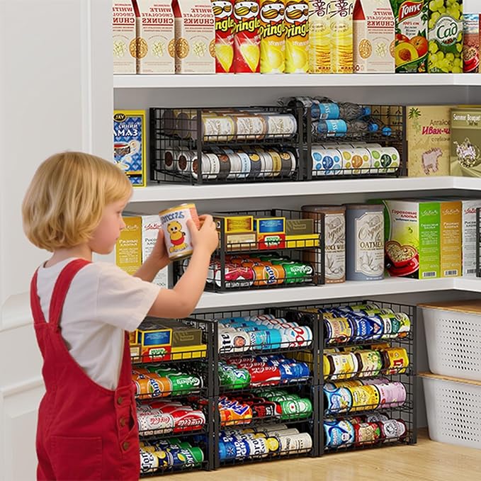 Sbanmao 2-Pack Stackable Can Organizer for Pantry, Adjustable Can Holder Rack for Canned Food Soda Drink Goods Storage up to 36 Cans Storage, 2 Tier, Black
