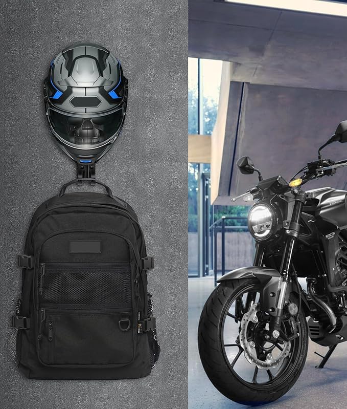 Motorcycle Helmet Holder (2 Pack) Wall Mount, Helmet Hanger 180° Rotation Helmet Rack with Double Hook for Football Helmet, Bicycle Helmet, Hat, Cap, Sportswear, Motorcycle Accessories
