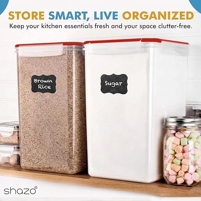 Shazo 2 PC (9.5L | 321 Oz) Extra Large Bulk Food Storage Containers with Airtight Lids for Flour, Sugar, Rice, Cereal & Pasta - Leakproof, BPA-Free Plastic Canisters for Kitchen & Pantry Organization