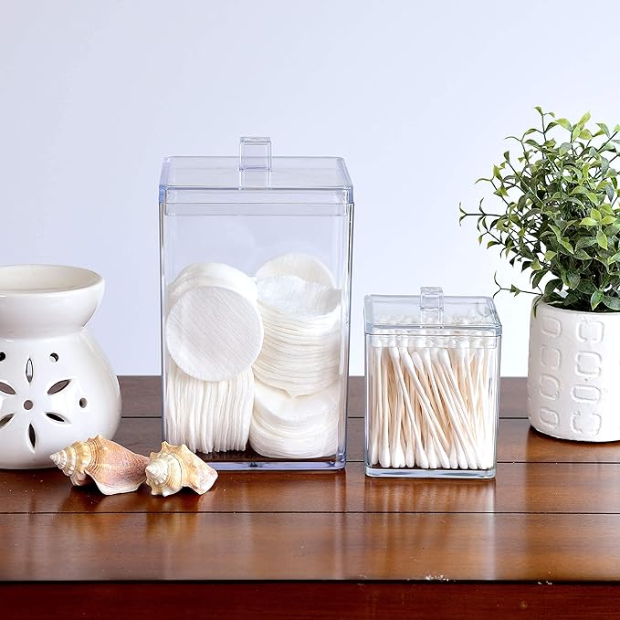 Youngever Clear Plastic Apothecary Jar, Square Shape (15 Ounce and 60 Ounce)