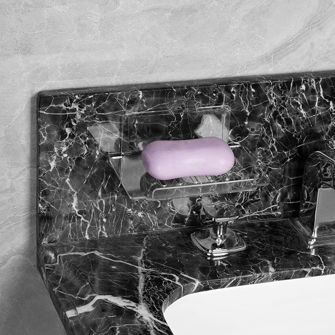Self Adhesive Soap Dish Wall Mounted, 5 Slot Acrylic Soap Saver, Sponge Soap Holder for Shower Wall, Bathroom, Kitchen (Clear)